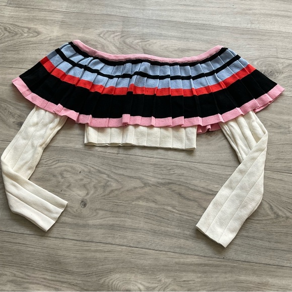 Akira Sweater Knit Bolero  Top  Colorful Pleated Size Small - Picture 7 of 12